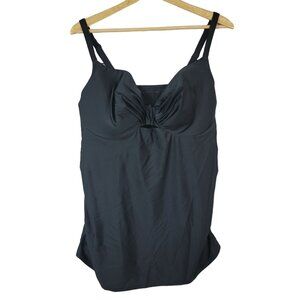 Cacique Swim Tankini Black 40DDD Underwire Light Padding Adj Shirred Balconette